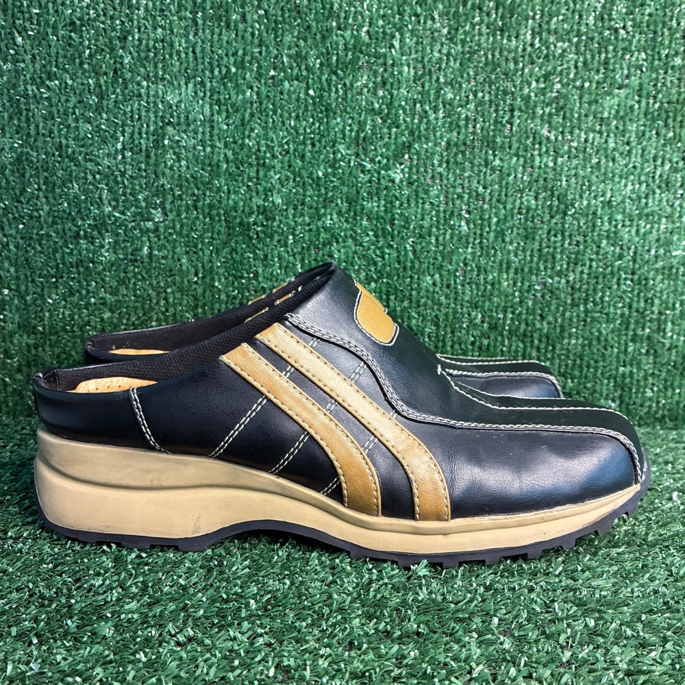 Faded Glory Platform Mules Striped Gorpcore Y2K Clogs Black Tan Womens Size 9